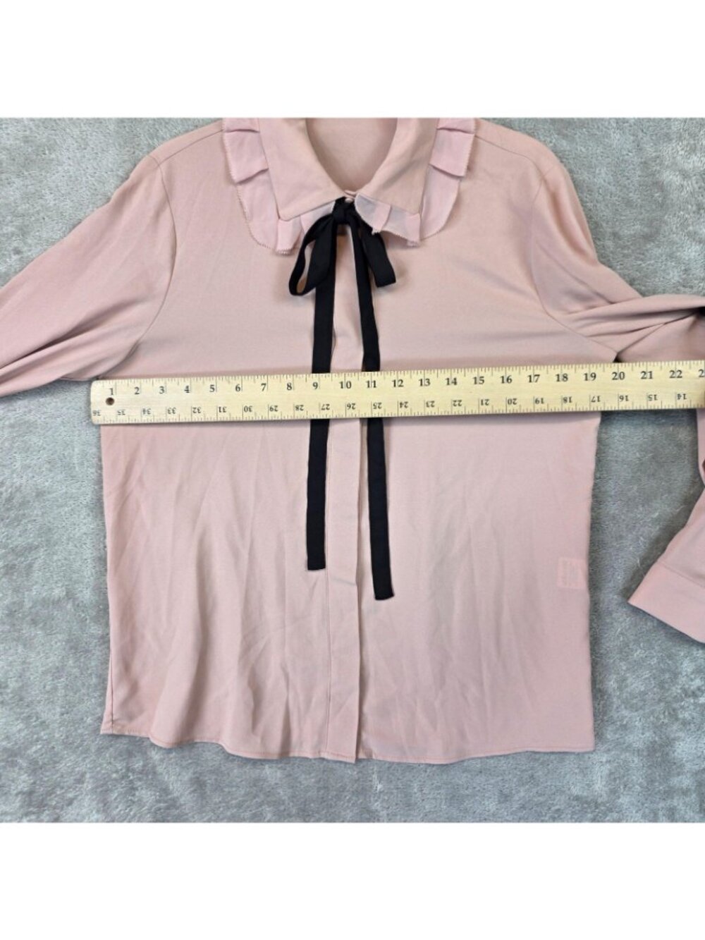 Jeong Gam Studios Blouse Womens M Pink Collared Long Sleeve Bow Ruffle Top - Picture 8 of 10